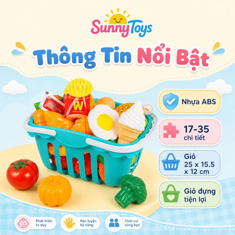 Set Rau Củ Quả Cắt Ghép SunnyToys 30 Chi Tiết - Bé Tập Cắt, Ghép Và Chơi Nhà Bếp