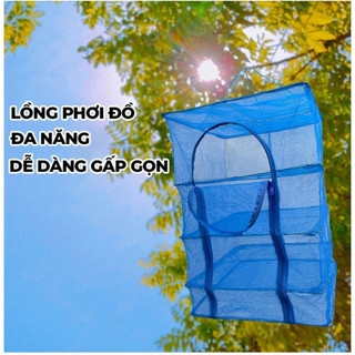 Lồng Lưới Phơi Khô Thực Phẩm - Lưới Phơi Cá Khô Chống Côn Trùng, Treo 4 Tầng, Gấp Gọn