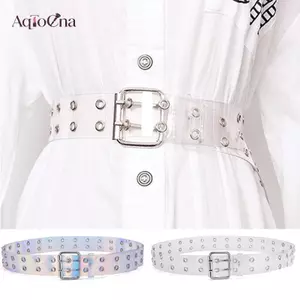AqToCna Laser Trong Suốt Ba Chiều Nữ Thắt Lưng Punk Pin Bule Dây Thắt Lưng AqToCna