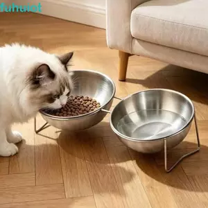 Bát đựng thức ăn cho mèo bằng thép không gỉ FUHUIOT, Bát thức ăn cho thú cưng nâng cao dung tích lớn, Hộp đựng thức ăn cho mèo chống rách chống rỉ sét cho chó mèo