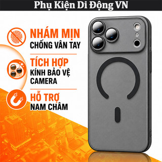 Ốp iPhone nhám mờ chống vân tay chống sốc hỗ trợ sạc từ tính kèm kính camera cho iPhone 14 15 16 17 Pro Max