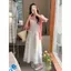 Váy treo phong cách kỳ nghỉ Váy dài cánh hoa ba chiều Váy eo hẹp ngọt ngào đẹp