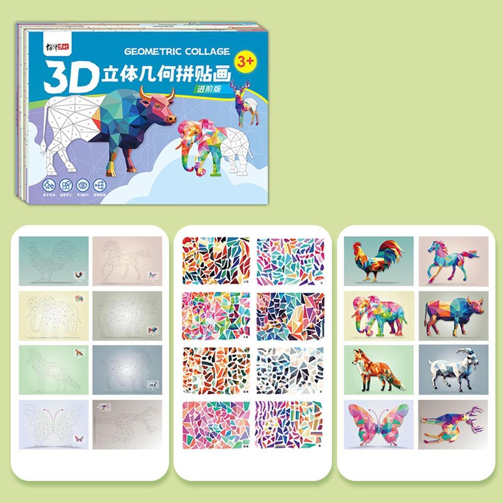 Collage Craft Kit Đồ chơi ghép hình giấy giáo dục tương tác Bộ ghép hình học cho trẻ em Bé trai Bé gái Trẻ em