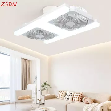 Quạt trần ZSDN E27, Quạt trần LED đôi cánh công suất 60W, Quạt yên tĩnh Hoạt động im lặng Tiết kiệm năng lượng E27 Đế vít LED trần Đèn sử dụng phòng ngủ