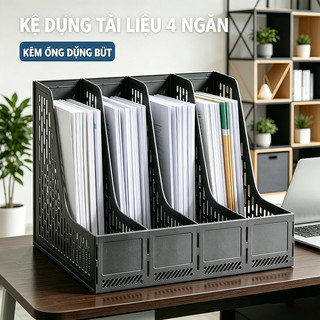 Kệ để hồ sơ tài liệu văn phòng khay nhựa 4 ngăn sách decor gọn gàng cho bàn học làm việc bền đẹp