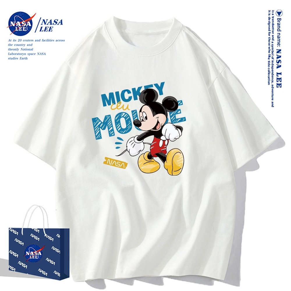 （Giao hàng 24h）Angela Áo thun cổ tròn Mickey Mouse x NASA 2026 100% cotton, form rộng, phong cách cổ điển Mỹ#2