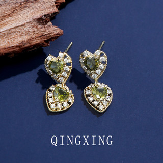 Châu Âu Mỹ ins Phong Cách Mới Đỏ Corundum Trái Tim Tình Yêu Bông Tai Nữ