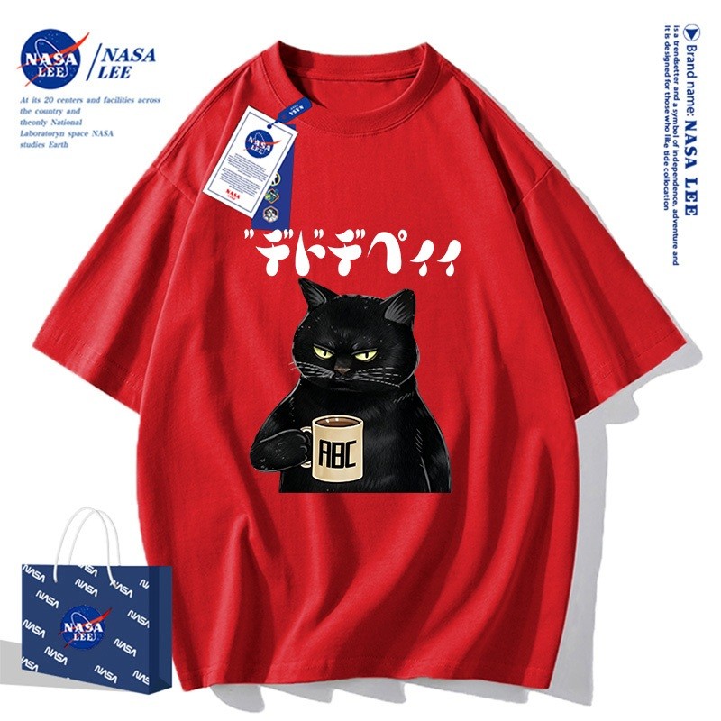（Giao hàng 24h）Angela Áo Thun Unisex NASA LEE - Mèo Đen 'Cà Phê' Vui Nhộn - Mẫu Mới Hè 2026, Chất Streetwear