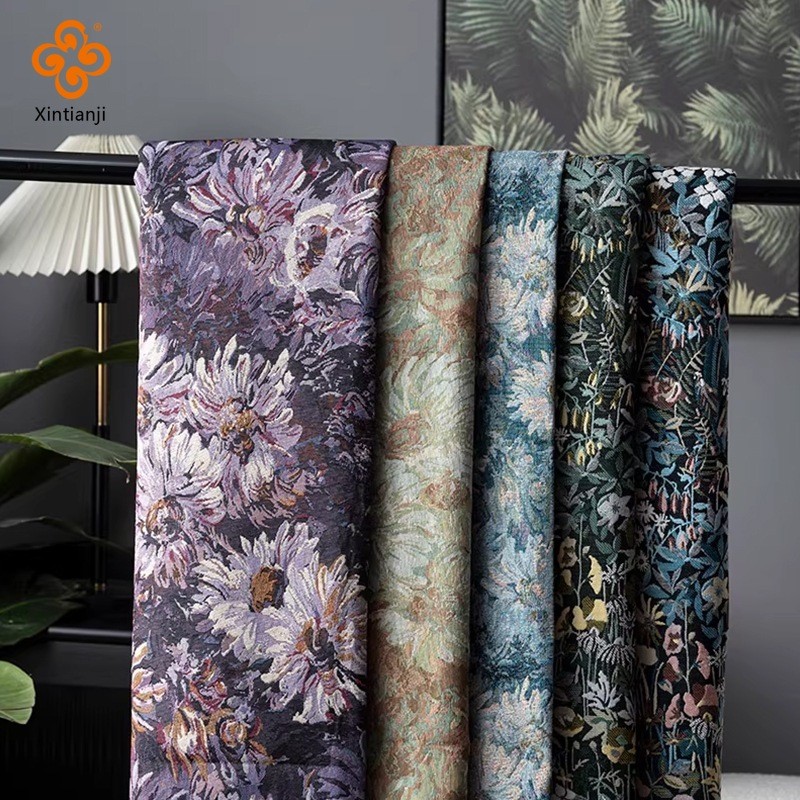 Phong Cách Retro Hoa Jacquard Vải DIY Bàn Vải Nhà Túi Mua Sắm Quần Áo Cotton Polyester Sợi Nhuộm Đầm Vải 1 Mét TJ7465