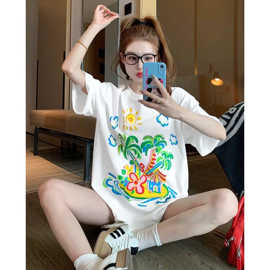 （Giao hàng 24h）Angela Áo Thun Cây Dừa Local Brand Chất 100% Cotton Mềm Mịn Thoáng Mát.