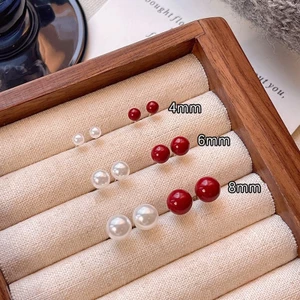 S925 Bạc Kim Đa Năng Bông Tai Để Bảo Trì Lỗ Tai Đa Năng Xương Tai Giả Ngọc Trai Cao Cấp Và Thanh Lịch Bông Tai Đỏ