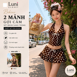 [Luni-Oder] Bộ Bikini Nữ 2 Mảnh Chấm Bi Vintage Tôn Dáng Sexy, Đồ Bơi Kèm Váy Ngắn Đi Biển Hàng QC Loại 1