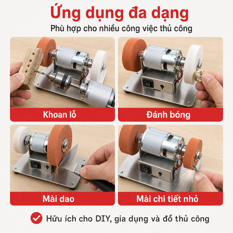 Máy Mài 2 Đá Mini Để Bàn Điều Chỉnh 7 Tốc Độ, Thiết Kế Nhỏ Gọn Điện 220V, Dùng Mài Dao Kéo Cho Gia Đình & Xưởng