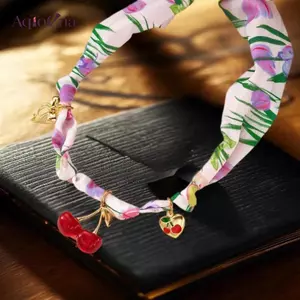 AqToCna Phong Cách Bohemian Satin Khăn Nelace Vintage Hoa Trái Tim Nơ Anh Đào Quyến Rũ Khăn Mặt Dây Chuyền Thời Trang Nữ Trang Sức Phụ Kiện AqToCna