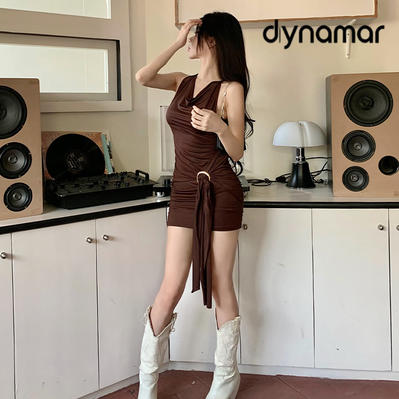 【dynamar】Đầm ôm dáng cổ xếp ly, đầm cổ trễ, đầm ngắn dáng chữ A cao cấp dành cho nữ phong cách hàn quốc