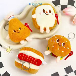 E-WOITD Hoạt Hình Thực Phẩm Hamburger Chó Nóng Khoai Tây Chiên Pháp Búp Bê Sang Trọng Mặt Dây Móc Khóa Quà Tặng Trẻ Em Đồ Chơi E-WOITD