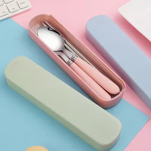 Bộ dao kéo di động Bộ thìa và đũa bằng thép không gỉ phong cách Hàn Quốc Bộ đồ ăn trẻ em đơn giản