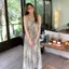 Mùa hè Fat mm Kích thước cực lớn Tranh mực Tie-Dye Sling Váy dài nữ dáng rộng thon gọn hơn che phủ váy thịt