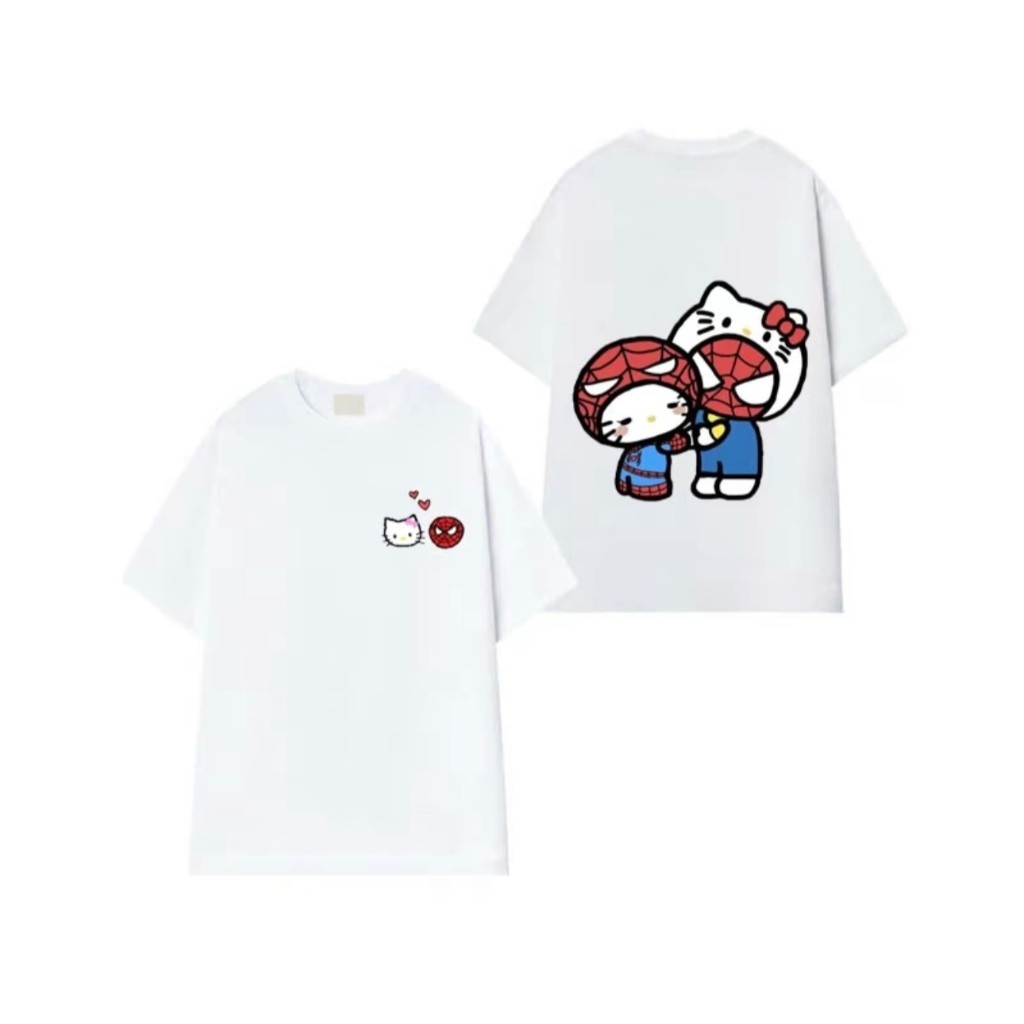 （Giao hàng 24h）Angela Áo thun Hello Kitty x Spider Dễ Thương, hoạ tiết in 5D cao cấp chất vải cotton 2 chiều thấm hút -