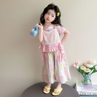 Bộ đồ mùa hè cho bé gái – Set Bohemian phối ren quần suông phong cách Hàn Quốc