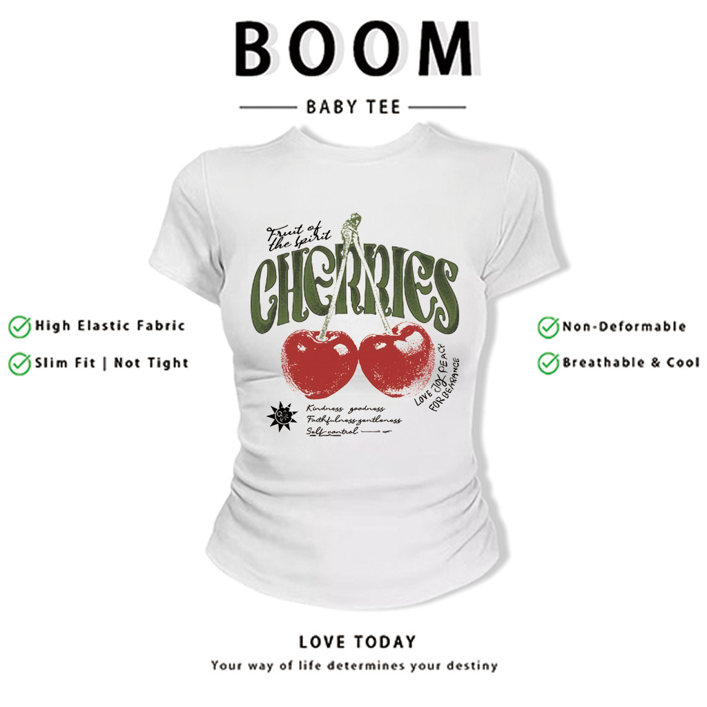BOOM Áo Baby Tee Nữ Cotton Ôm Body-Áo Thun Ngắn Tay Y2K In Hình PhongCách Mùa Hè, Cổ Tròn Hàng Đầucách hàn quốc phongX08