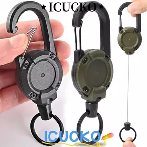 ICUCKO Kéo Cuộn Carabiner, Móc chìa khóa có thể thu vào hạng nặng, Dây thép kéo đàn hồi Dây thép Carabiner Khóa dây thép Dụng cụ ngoài trời