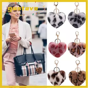 GUSTAVA 2 Móc Khóa Sang Trọng, Móc Khóa Mặt Dây Chuyền Trái Tim Đào Sang Trọng Họa Tiết Da Báo, Túi Móc Khóa Nhiều Màu Bền Mượt