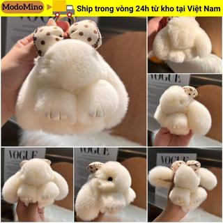 MODOMINO Pompoms Bow Rabbit Mặt dây chuyền, Treo trang trí Móc khóa búp bê thỏ lông tơ sang trọng, Búp bê nhồi bông dễ thương Phim hoạt hình Túi móc khóa ô tô Phụ kiện