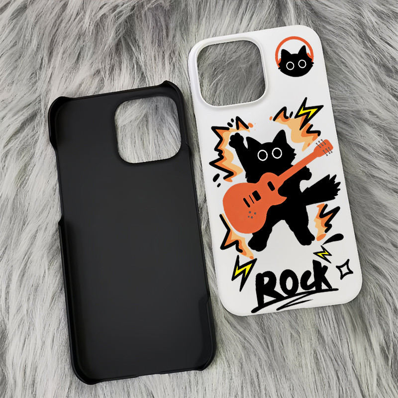 Dành cho iPhone 17 Pro Max / 16 / 15 / 14 / 13 / 12 / 11 / SE "Rock Cat" Vỏ điện thoại cứng mờ siêu mỏng / Cảm giác da Touch Half Wrap iPhone Vỏ chống sốc