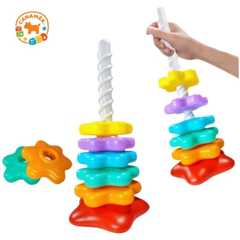 CANAMEK 1 Bộ Đồ Chơi Xếp Hình Cho Bé Montessori Xoay Tháp Cầu Vồng An Toàn Và Bảo Vệ Môi Trường Màu Đồ Chơi Trẻ Em CSF