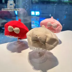 Nhíp Thời Trang Dễ Thương Mũ Cho Bé Màu Nơ Ấm Mũ Nồi Cho Bé Gái Vintage Công Chúa Mũ Nồi Trẻ Em Thu Đông Mũ Quà Tặng VN