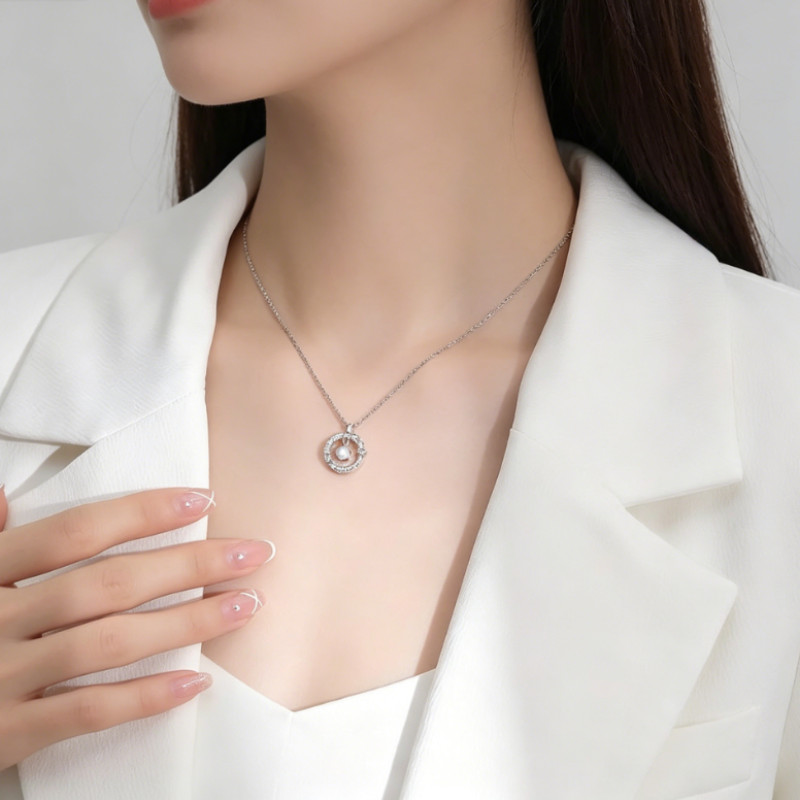 Tính khí thời trang mới của Trung Quốc zircon lông vũ mặt dây chuyền hình học cá tính và đa năng Vòng cổ nữ