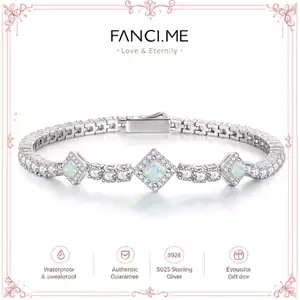 FANCIME "Vuông Lấp Lánh" Tháng Mười Vòng Tay Tennis Opal Sterling Bạc