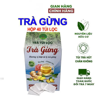 Hộp 40 gói trà gừng túi lọc Bảo Khang, củ gừng, trà gừng dạng túi lọc tiện dùng