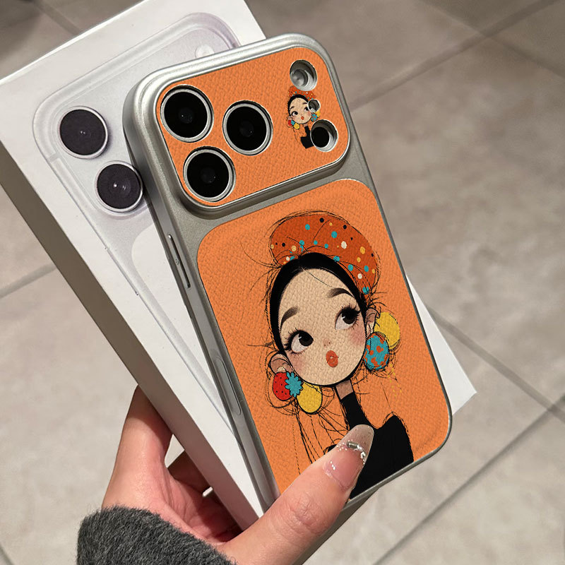 Ốp lưng iPhone họa tiết da mạ họa tiết cô gái iPhone 17 16 15 14 13 12 11 Pro Max Plus Max