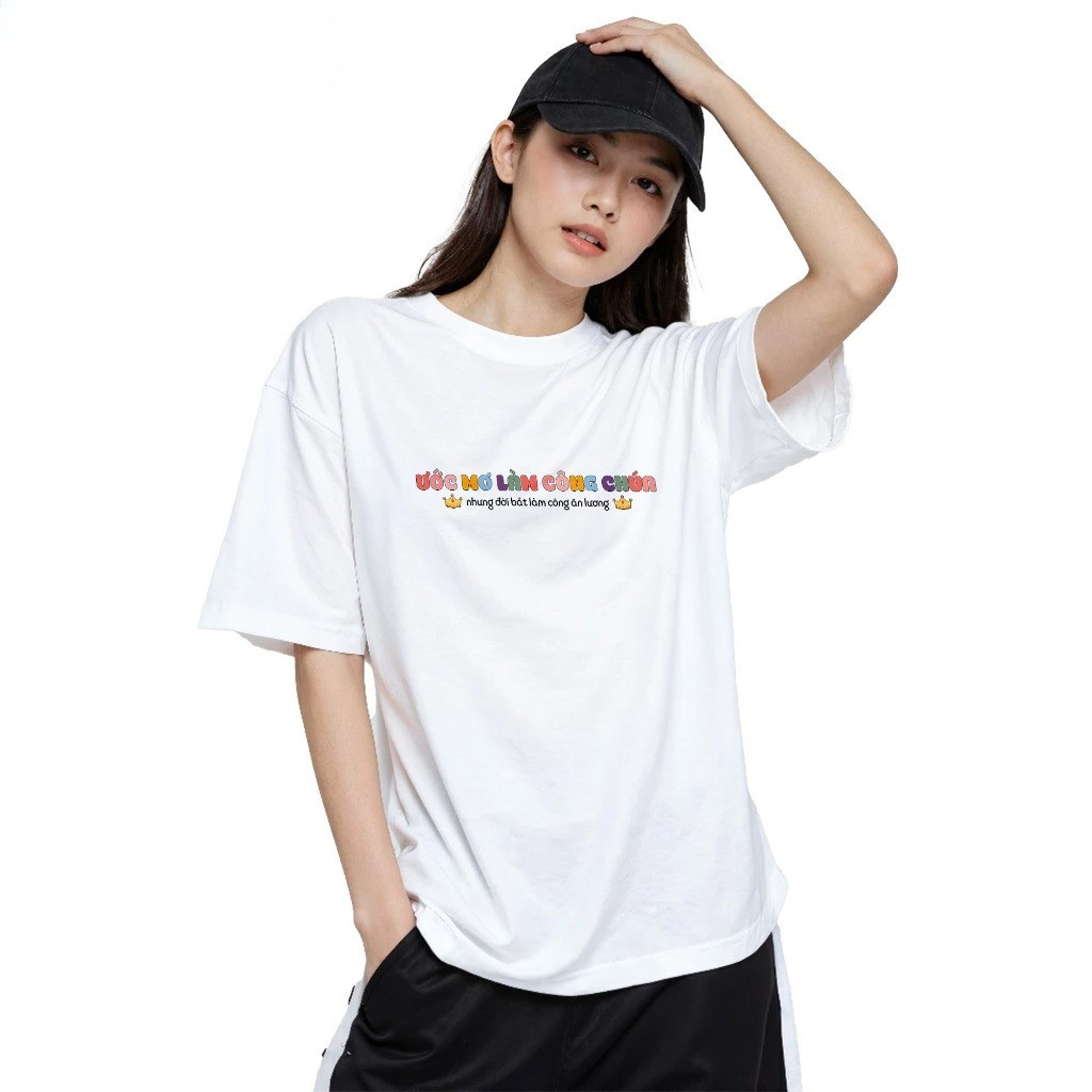 （Giao hàng 24h）Angela Áo In Chữ Hài Hước Ước mơ làm công chúa nhưng đời bắt làm công ăn lương Oversize 100% Cotton