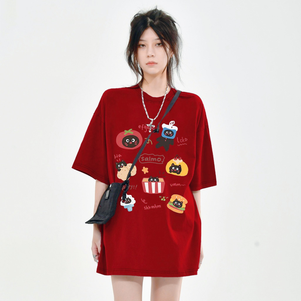 （Giao hàng 24h）Angela. áo thun đỏ nữ 100%cotton áo girl phố style xinh bigsize  áo thun cổ tròn