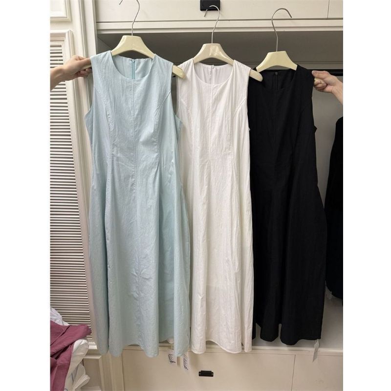 [Hàng mới về] Kích thước lớn mùa hè dáng ôm hơn Váy Vest dáng rộng phong cách mới Chuông không tay khí chất Pháp cao cấp