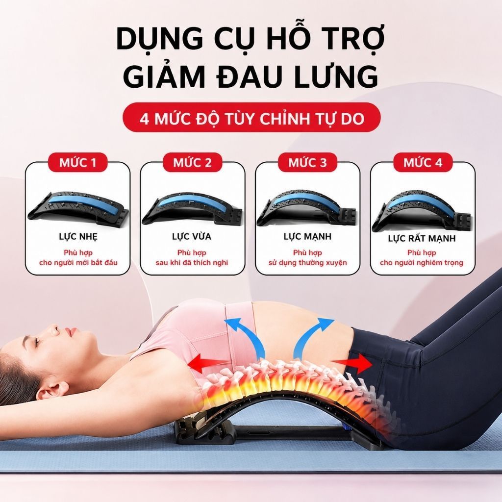 Khung Nắn Chỉnh Cột Sống Lưng 4 Cấp Độ Điều Chỉnh, Dụng Cụ Kéo Giãn Lưng Thư Giãn Vai Gáy Hỗ Trợ Cải Thiện Tư Thế