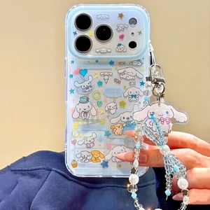 Ốp điện thoại dây xích chó tai lớn dễ thương mạ vàng cho iPhone 17 Pro Max 16 15 Pro Max Vỏ bảo vệ chống sốc