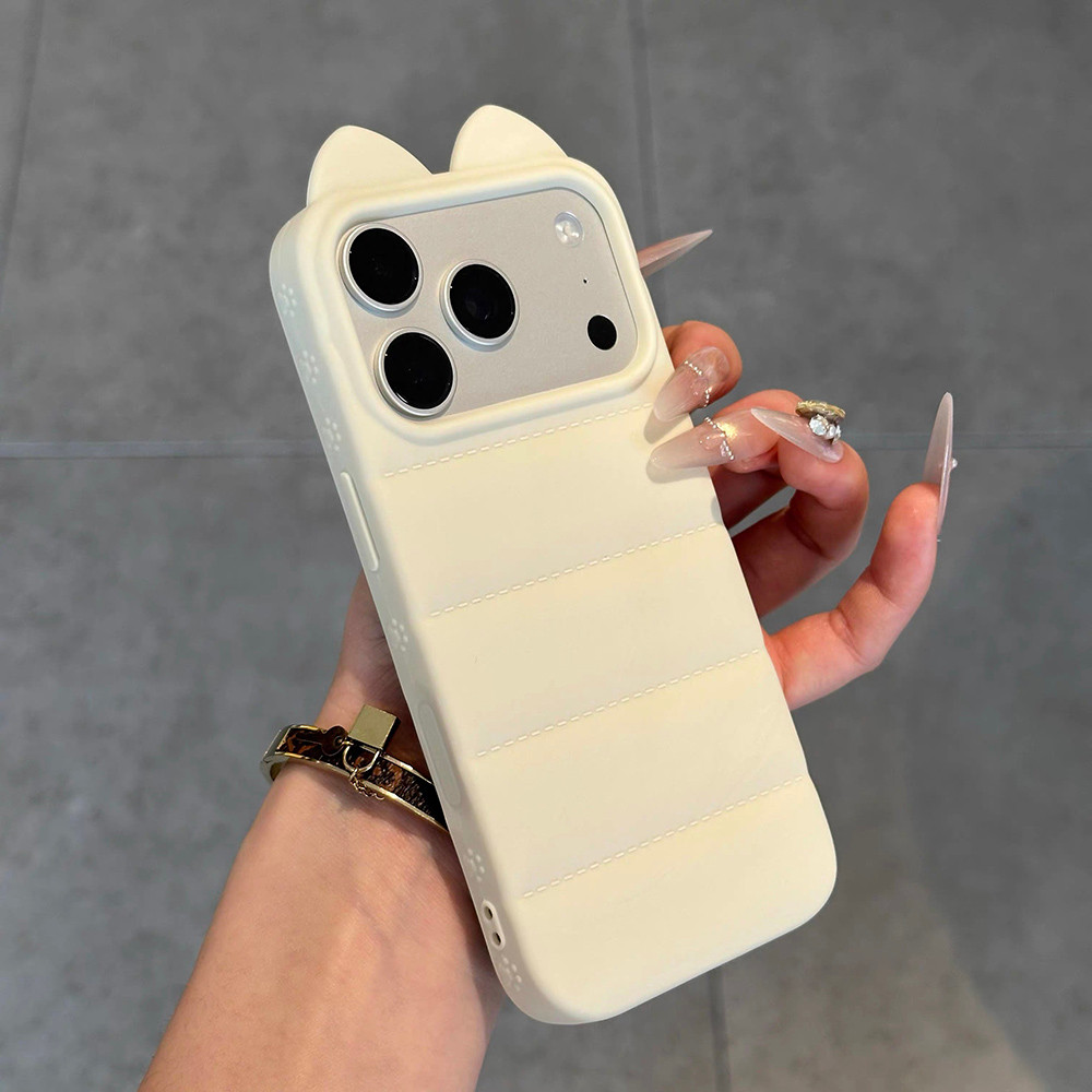 Đơn Giản Mèo May Mắn Tai Xuống Áo Khoác Điện Thoại Cho iPhone 17 Pro Max 16 Plus 15 14 13 12 11 Vỏ Bảo Vệ Chống Sốc