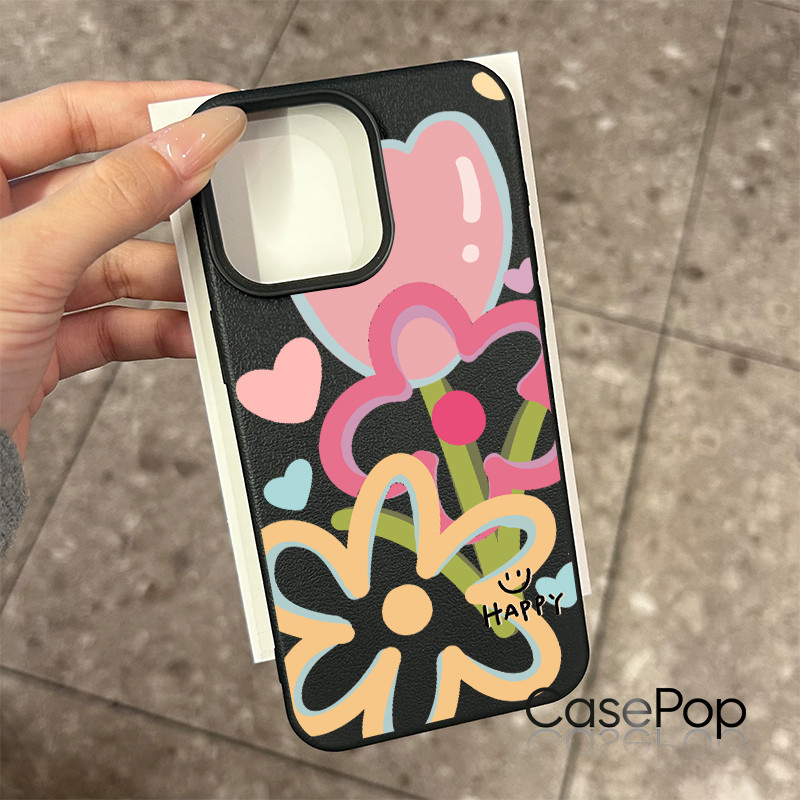 Ốp lưng cho iPhone 17 16 Pro Max 15 14 13 12 11 Hình vẽ hoa Tulip vui vẻ
