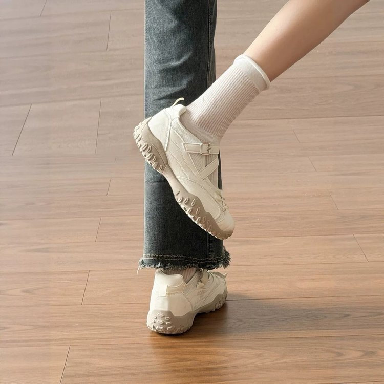 Mùa hè Phong cách mới Nơ ngón chân tròn phong cách múa ba lê Giày thể thao miệng nông đế dày PU Thời trang thoải mái Mặc ngoài chống trượt Dây đeo chéo một mặt