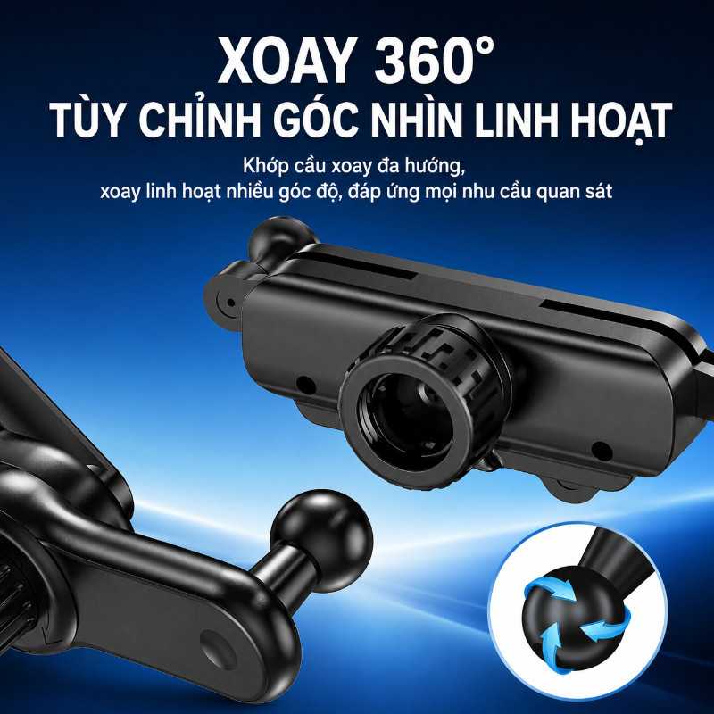 Giá đỡ điện thoại ô tô kẹp màn hình, xoay 360°, khóa tự động chắc chắn, hỗ trợ xem bản đồ