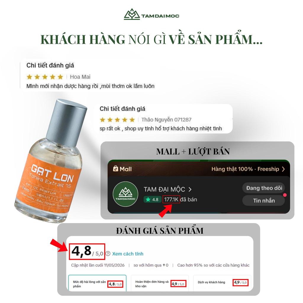 Nước Hoa Unisex Tonka Extrait 75 Hương Ngọt Ấm 30ml | TAM ĐẠI MỘC