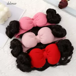 DELMER Dây Buộc Tóc Cho Bé Tóc Giả Bé Gái Thời Trang Trẻ Em Đạo Cụ Chụp Ảnh Hàng Ngày Sơ Sinh Tổng Hợp Mềm Mại Dễ Thương Nơ Mũ Trẻ Em