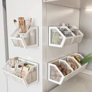 Hộp đựng đồ nhà bếp phong cách Hàn Quốc, giải pháp lưu trữ treo tường không khoan, kệ đa chức năng