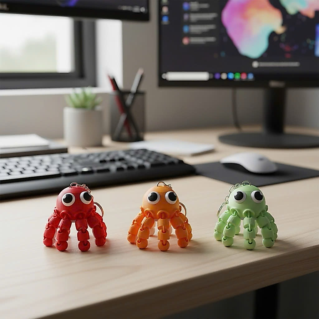 Móc Khóa Bạch Tuộc 3D Khớp Cử Động Linh Hoạt - Flexi Keychain - in 3D Nhựa PLA An Toàn