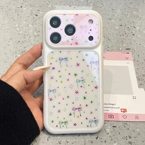Gilding Star Bowknot Windows Glass Phone Case cho iPhone 17 Pro Max 16 15 14 13 Vỏ bảo vệ chống sốc