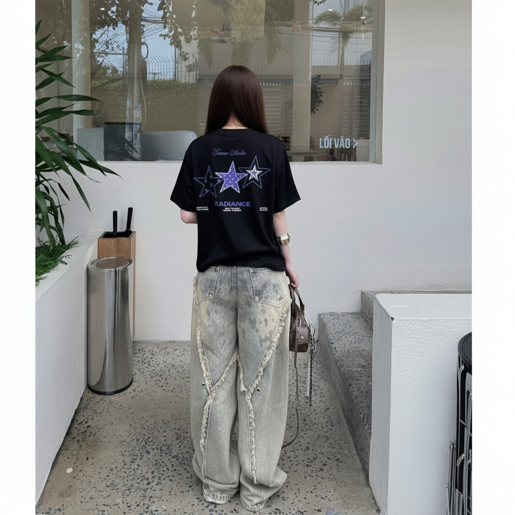 （Giao hàng 24h）Angela Áo Thun Boxy Gimme - STAR - Premium 100% Cotton 2 Chiều 220gsm - Áo Thun Unisex